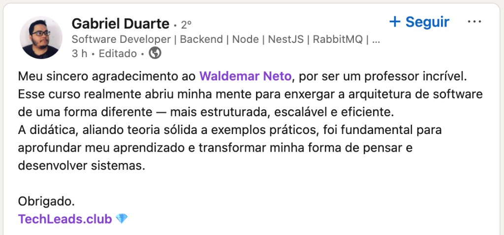 Depoimento de Gabriel Duarte — Software Developer