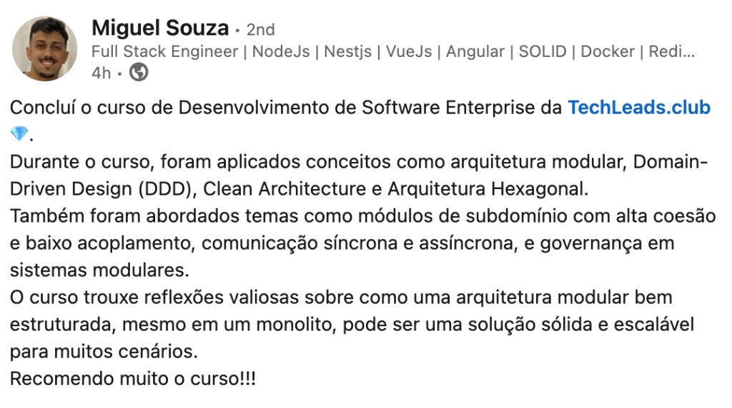 Depoimento de Miguel Souza — Full Stack Engineer